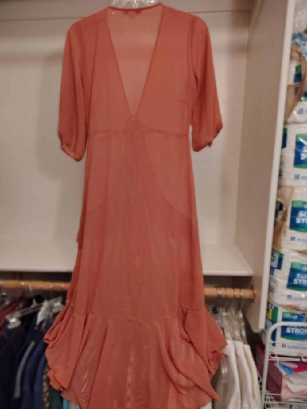 FAVLUX Sheer Terracotta Chiffon Ruffle High-Low Duster - Picture 8 of 11